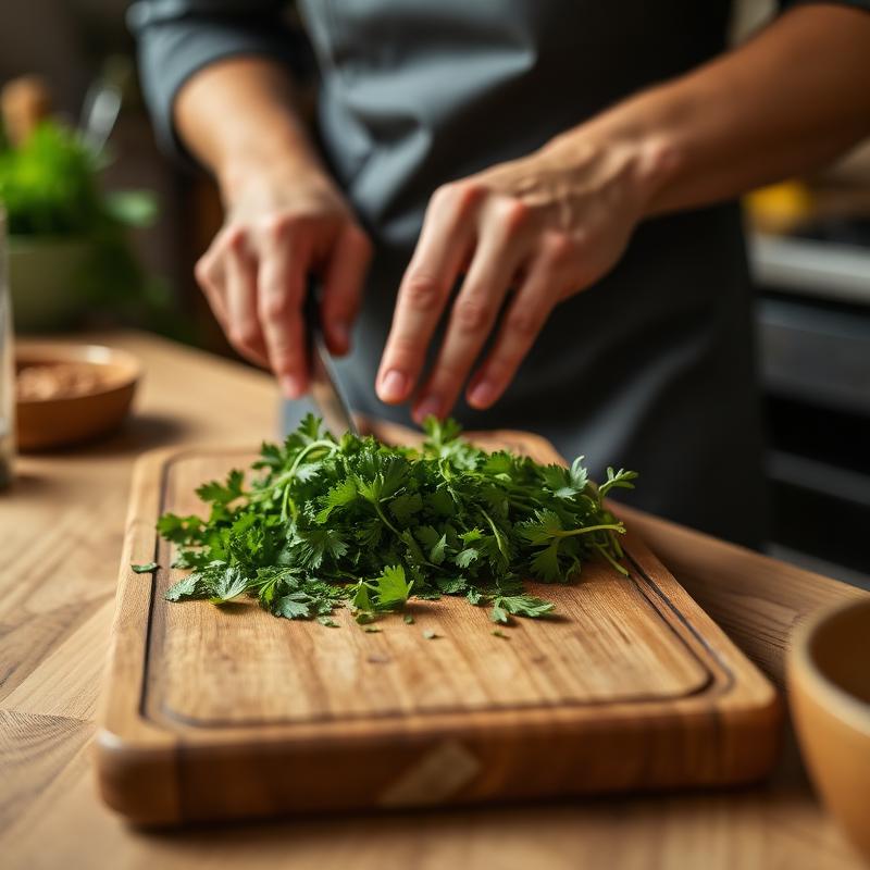 Chef chopping herbs